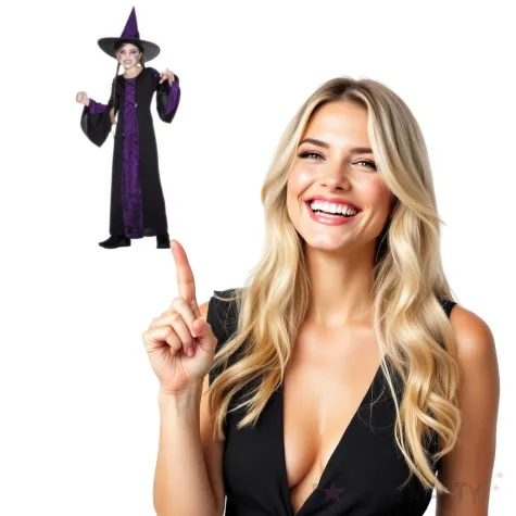 stroj dla dzieci wiedzma z kapeluszem czarno fioletowa smiffys rozm 130 140 cm
