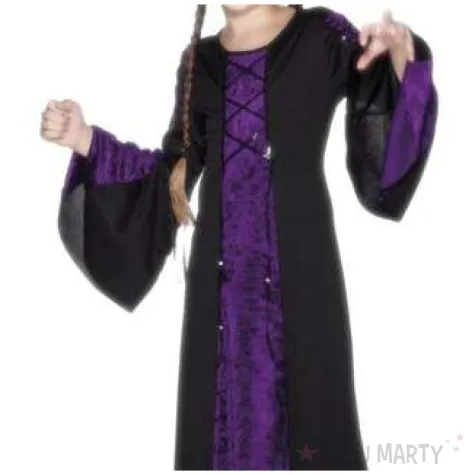 stroj dla dzieci wiedzma z kapeluszem czarno fioletowa smiffys rozm 130 140 cm
