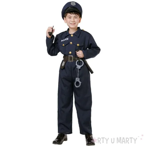 stroj dla dzieci zestaw policjanta zestaw mundur i akcesoria granatowy godan rozm 110 120 cm