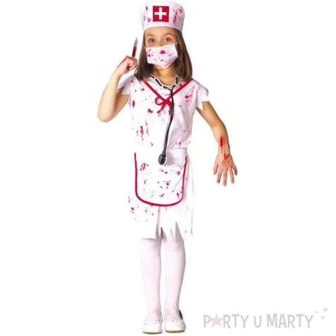 stroj dla dzieci zombie krwawa pielegniarka bialy guirca rozm 110 116 cm
