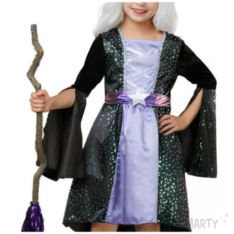 stroj dla dziecka czarownica holograficzna sukienka i kapelusz godan 110 120