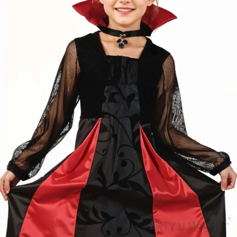 stroj dla dziecka gotycka wampirzyca czarny czerwony godan rozm 120 130