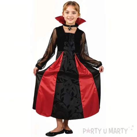 stroj dla dziecka gotycka wampirzyca czarny czerwony godan rozm 120 130