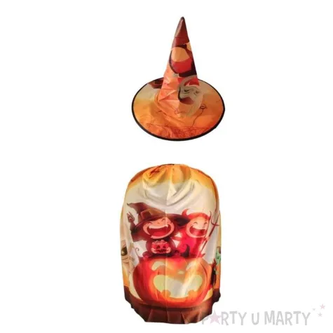 stroj dla dziecka na halloween andrzejki karnawal kapelusz i peleryna czarownica czarodziej