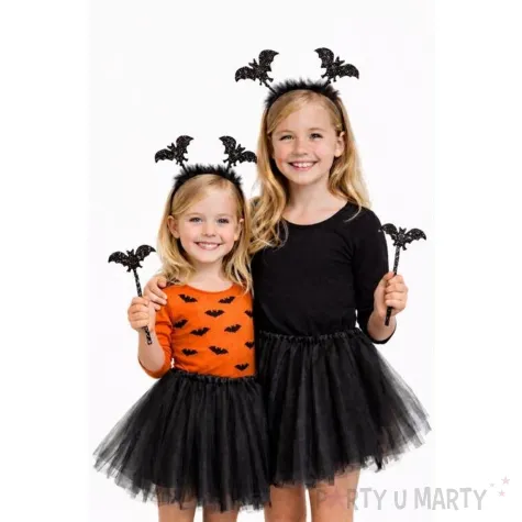 stroj dla dziecka na halloween andrzejki spodniczka opaska rozdzka nietoperz czarny