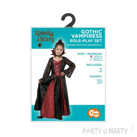 stroj dla dziecka na halloween gotycka wampirzyca spodnica i bluzka z kolnierzem 110 120