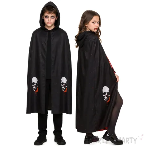 stroj dla dziecka na halloween peleryna z kapturem wampir czarna karnawal czarnoksieznik