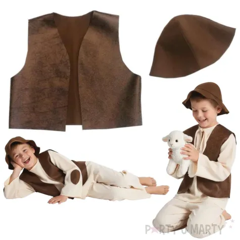 stroj dla dziecka na jaselka przedstawienie szkolne pastuszek kamizelka i czapka 134 140