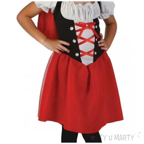 stroj dla dziecka na karnawal czewony kapturek sukienka z peleryna i kapturem rozm 110 120