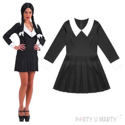 stroj dla kobiety na halloween wednesday addams czarna sukienka carnival toys m l
