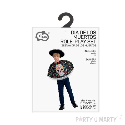 stroj dzieciecy kostium dla chlopca na halloween karnawal dia de los muertos ponczo kapelusz