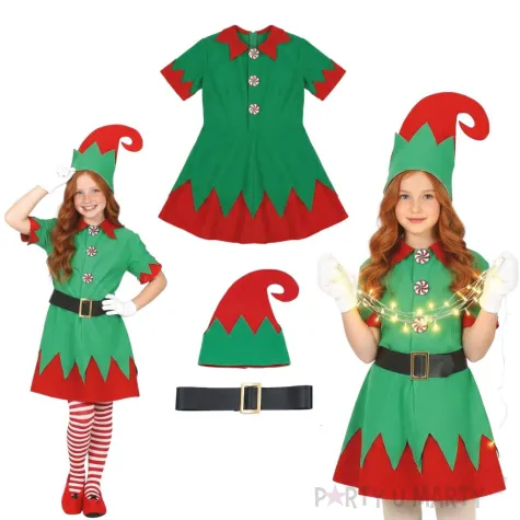 stroj dzieciecy na boze narodzenie swieta elfka sukienka czapka pasek 146 152