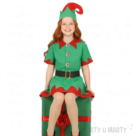 stroj dzieciecy na boze narodzenie swieta elfka sukienka czapka pasek 146 152