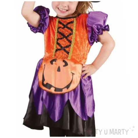 stroj dzieciecy na halloween andrzejki czarownica dynia sukienka kapelusz rozm 92 104