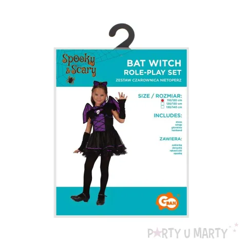 stroj dzieciecy na halloween andrzejki czarownica nietoperz sukienka skrzydla rozm 110 120
