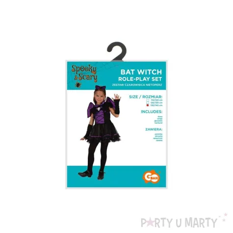 stroj dzieciecy na halloween andrzejki czarownica nietoperz sukienka skrzydla rozm 130 140