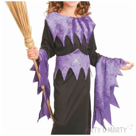 stroj dzieciecy na halloween andrzejki czarownica sukienka kapelusz pasek rozm 110 120