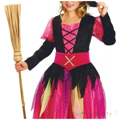 stroj dzieciecy na halloween andrzejki czarownica sukienka kapelusz pasek rozm 130 140