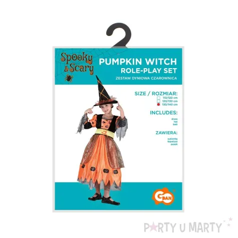 stroj dzieciecy na halloween andrzejki czarownica sukienka kapelusz pasek rozm 130 140
