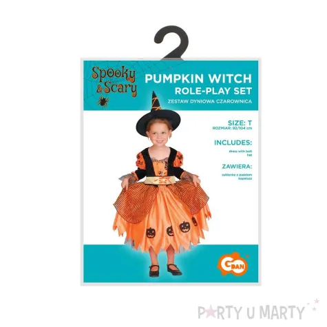 stroj dzieciecy na halloween andrzejki czarownica sukienka kapelusz pasek rozm 92 104