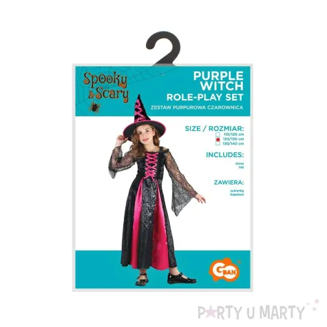 stroj dzieciecy na halloween andrzejki czarownica zestaw sukienka i kapelusz rozm 120 130