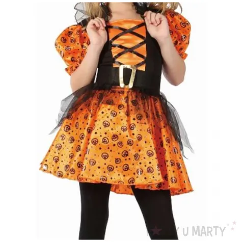 stroj dzieciecy na halloween andrzejki czarownica zestaw sukienka i kapelusz rozm 120 130