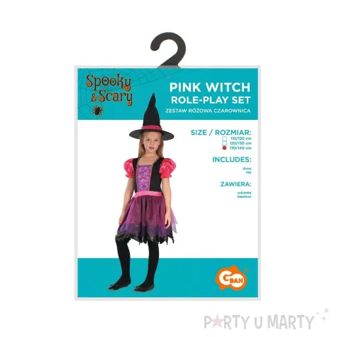 stroj dzieciecy na halloween andrzejki czarownica zestaw sukienka i kapelusz rozm 130 140