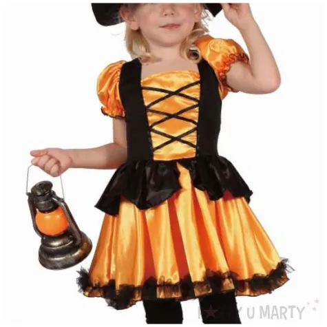stroj dzieciecy na halloween andrzejki czarownica zestaw sukienka i kapelusz rozm 92 104