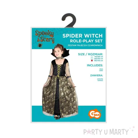 stroj dzieciecy na halloween andrzejki pajecza czarownica sukienka i kolnierz rozm 130 140