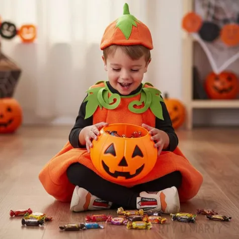 stroj dzieciecy na halloween swieto dyni kombinezon i czapka dynia rozm 92 104