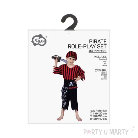 stroj dzieciecy na karnawal halloween zestaw pirat czarno czerwony cosplay 130 140
