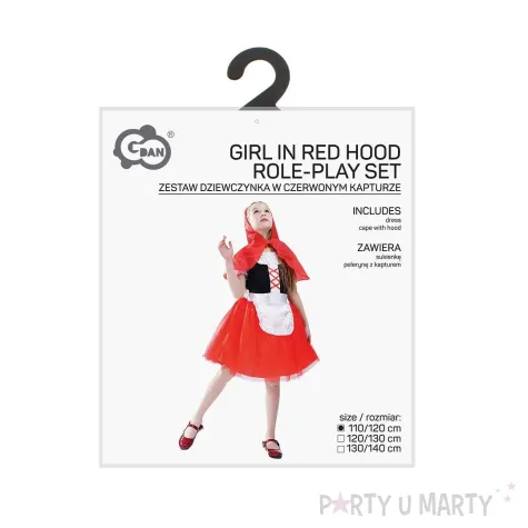 stroj dzieciecy na karnawal sukienka i peleryna z kapturem czerwony kapturek 110 120