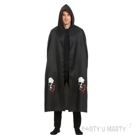 stroj na halloween peleryna z kapturem wampir czarna dodatek karnawal czarnoksieznik
