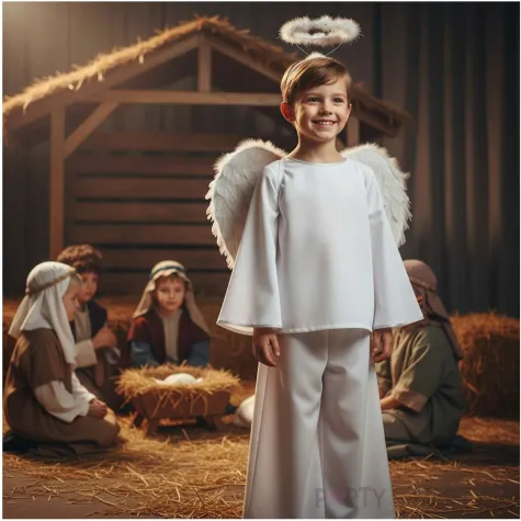 stroj na jaselka dla chlopca kostium aniol bialy rozm 110 116 cm