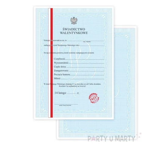 swiadectwo prezent dla chlopaka walentynkowe dla niego a4