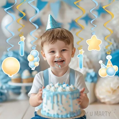 swiderki wiszace 1 urodziny baloniki blekitny 6 szt