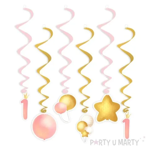 swiderki wiszace 1 urodziny baloniki rozowy 6 szt