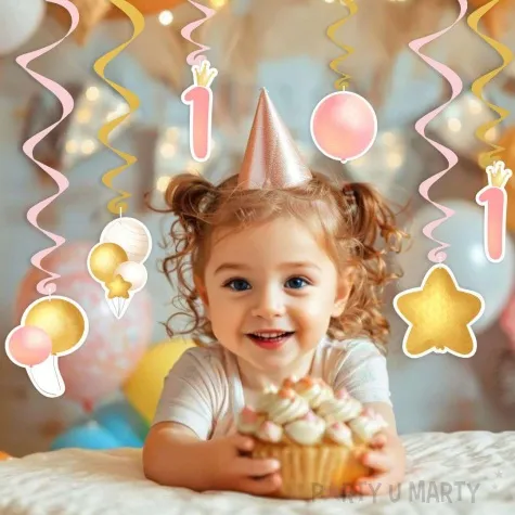 swiderki wiszace 1 urodziny baloniki rozowy 6 szt