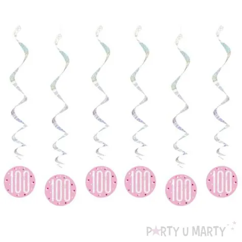 swiderki wiszace 100 urodziny glitz grochy rozowy unique 6 szt