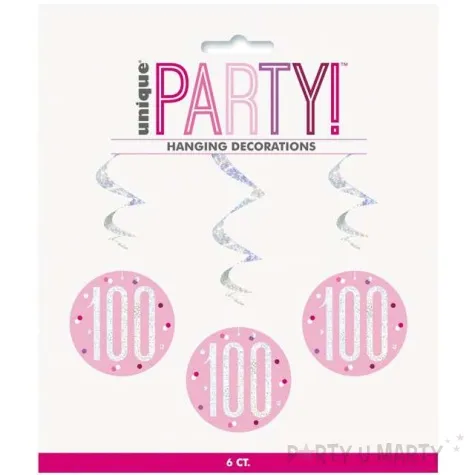 swiderki wiszace 100 urodziny glitz grochy rozowy unique 6 szt