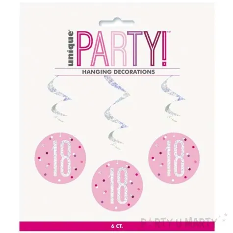 swiderki wiszace 18 urodziny glitz grochy rozowy unique 6 szt