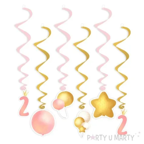 swiderki wiszace 2 urodziny baloniki rozowy 6 szt