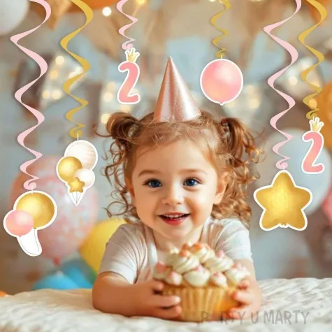 swiderki wiszace 2 urodziny baloniki rozowy 6 szt