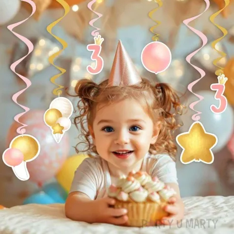 swiderki wiszace 3 urodziny baloniki rozowy 6 szt