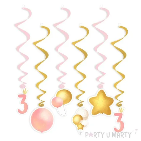 swiderki wiszace 3 urodziny baloniki rozowy 6 szt