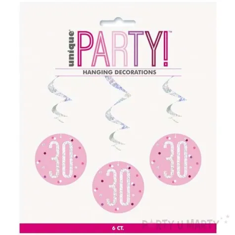 swiderki wiszace 30 urodziny glitz grochy rozowy unique 6 szt