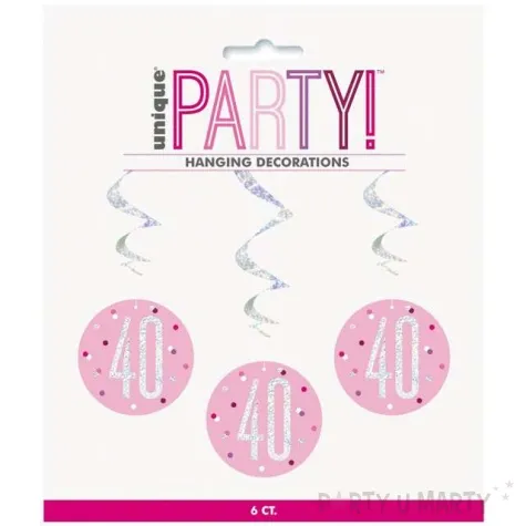 swiderki wiszace 40 urodziny glitz grochy rozowy unique 6 szt