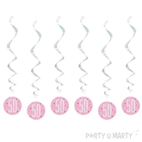swiderki wiszace 50 urodziny glitz grochy rozowy unique 6 szt