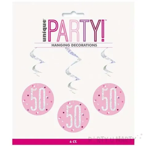 swiderki wiszace 50 urodziny glitz grochy rozowy unique 6 szt