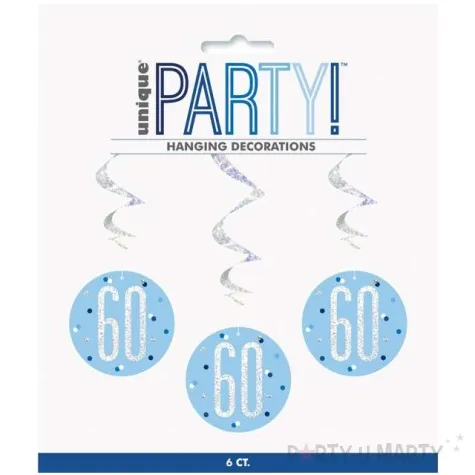 swiderki wiszace 60 urodziny glitz grochy niebieskie unique 6 szt